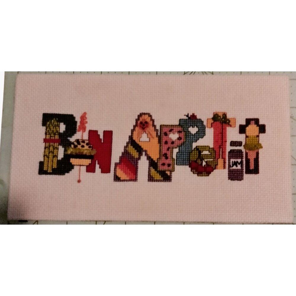 Bon Appetit Cross Stitch Food Theme Art Completed